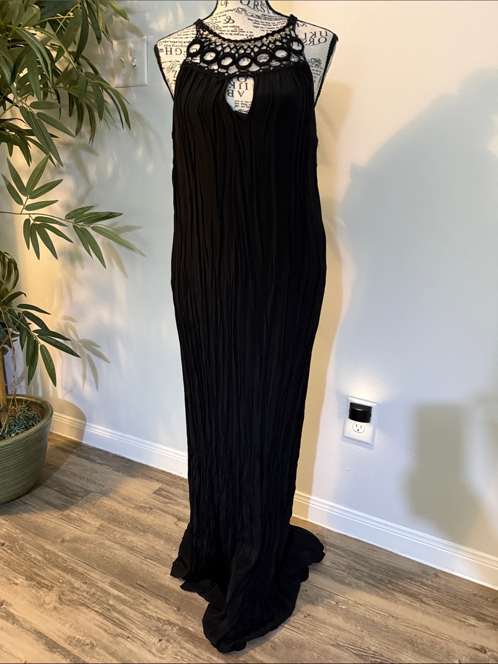 Black Crochet Halter Maxi Dress